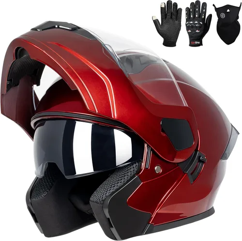 Vista 13 de Casco modular para motocicleta de adultos, con doble visera abatible, cara completa, aprobado por DOT para hombres, mujeres, moto, ATV, UTV, moto
