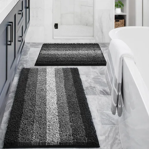 Vista 26 de Gibelle Alfombras de baño negras, alfombra de baño de chenilla de lujo, alfombra pequeña antideslizante para ducha y alfombras de piso para baño