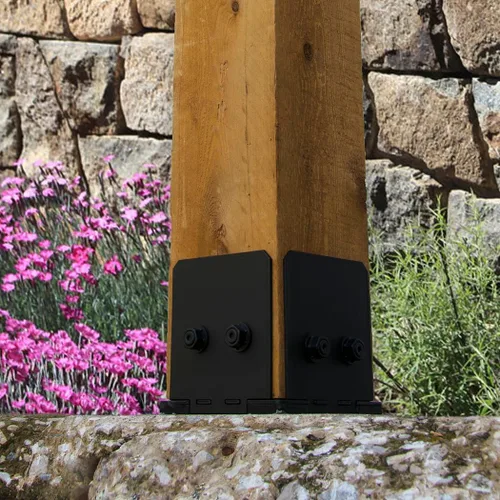 Vista 3 de Ozco Ironwood - Kit de base de poste de 6 x 6, incluye 1 placa base de poste, 4 placas decorativas, 8 tuercas hexagonales, tornillos de madera OWT