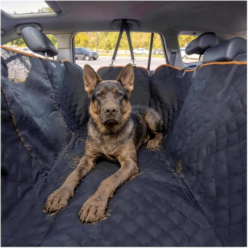 Vista 2 de Funda de asiento de perro para camiones con ventana de malla, hamaca 100% impermeable para asiento trasero de camión, lavable a máquina, funda