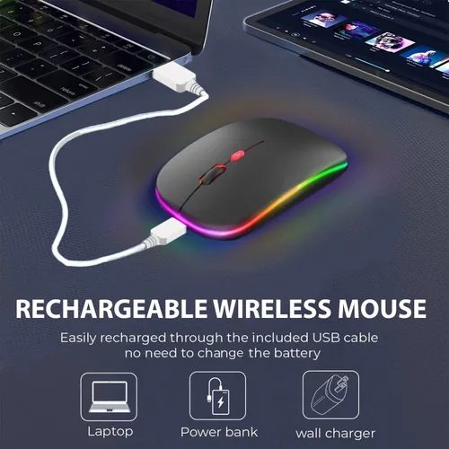 Vista 3 de GLOBAL TECH Ratón inalámbrico LED, mouse silencioso inalámbrico recargable delgado, 2.4G, portátil, USB, inalámbrico, inalámbrico, con receptor USB