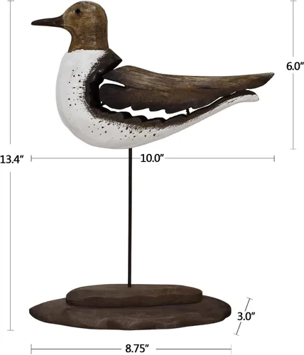 Vista 7 de Estatua de pájaro marino de madera, gaviota en el soporte, escultura náutica de aves costeras, para interiores y exteriores, figura de animales