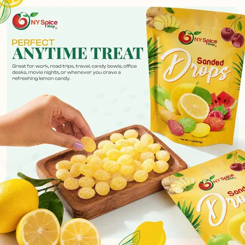 Vista 5 de NY Spice Shop Sanded Lemon Drops - Caramelo duro de limón de 1 libra - Caramelo antiguo - Caramelo a granel - Dulces deliciosos dulces picantes