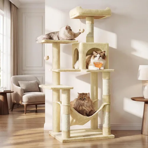 Vista 12 de Feandrea Cat Tree, 59.5-Inch Tall Cat Tower, Multi-Level Condo, Smoky Gray Gris ahumado (Smoky Gray)