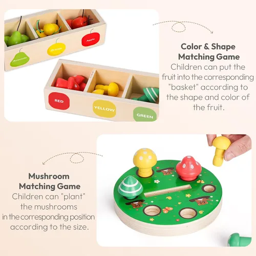 Vista 4 de Woodtoe Juguetes de habilidad motora fina para niños pequeños, juguetes sensoriales de madera Montessori para niños pequeños de 3, 4, 5, 6 años