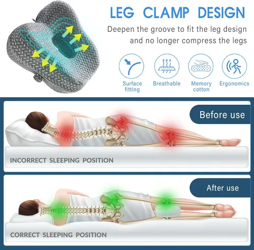 Vista 2 de Almohada de rodilla de espuma viscoelástica para personas que duermen de lado, cojín ortopédico de alineación de piernas y caderas, almohada