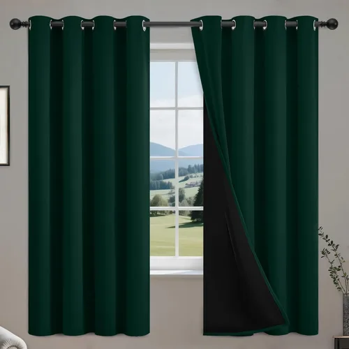 Vista 69 de COSVIYA Cortinas opacas 100% beige Biscotti para dormitorio, juego de 2 paneles de 63 pulgadas de largo, bloqueo de luz completa, aislamiento