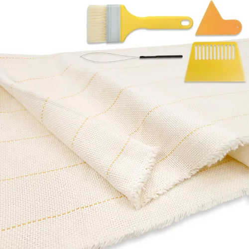 Vista 11 de 45" x 45", paquete de 2 telas grandes primarias para tufting con cuadrícula blanca para pistola de tufting, tela de respaldo de alfombra primaria