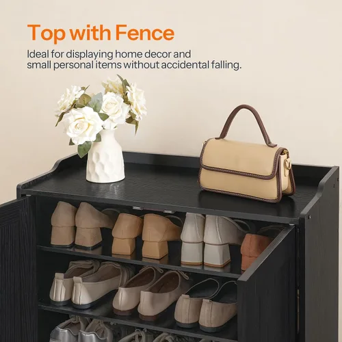 Vista 7 de HOOBRO Gabinete para zapatos, organizador de zapatos de 5 niveles con puertas, armario de madera para zapatos para entrada, armario independiente