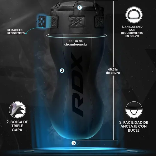 Vista 2 de RDX Saco de boxeo de doble ángulo de 4 pies con guantes y cadena colgante de 6 paneles – Uppercut & Body Shot Bolsa de boxeo pesada para Muay Thai