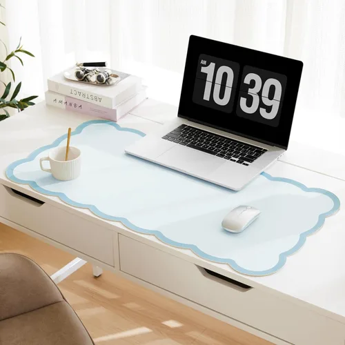 Vista 7 de Ohocut Alfombrilla de escritorio festoneada, piel sintética, rectangular para escritorio de oficina (beige, 23.6 x 13.7 pulgadas)