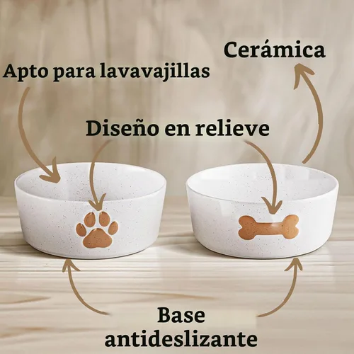 Vista 3 de Juego de 2 cuencos de cerámica para perros con base antideslizante, 5.5 Marrón