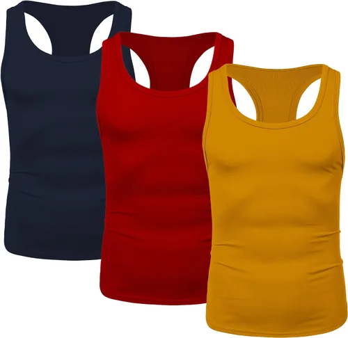 Vista 4 de Babioboa Camisetas sin mangas para hombre, paquete de 3 camisetas sin mangas para entrenamiento de gimnasio, espalda en Y, culturismo