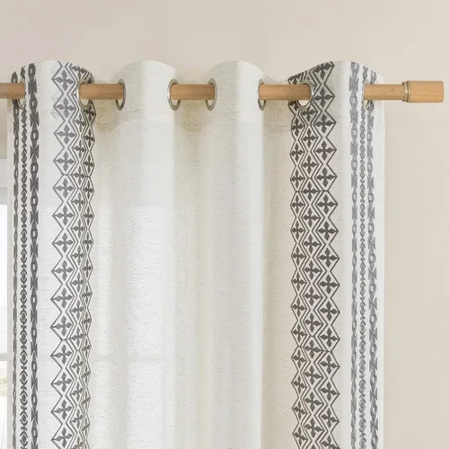 Vista 4 de Cortinas de Lino Natural de 63 Pulgadas de Largo, Juego de 2 Paneles para Sala de Estar y Dormitorio, Cortinas Semitransparentes con Ojales que
