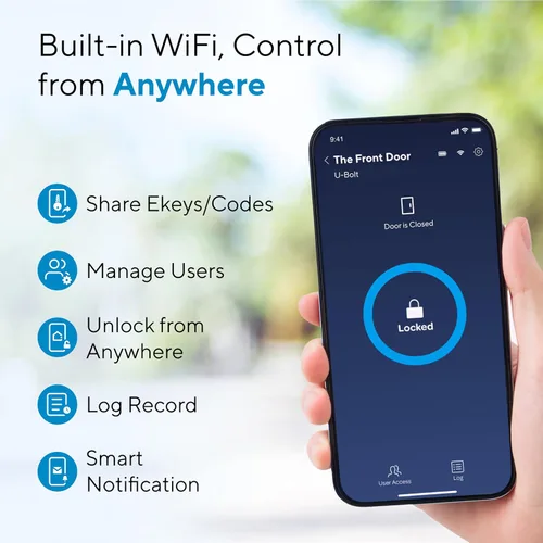Vista 3 de ULTRALOQ U-Bolt - Cerradura inteligente WiFi con sensor de puerta, cerradura de puerta de entrada sin llave 5 en 1 con WiFi, Bluetooth, control