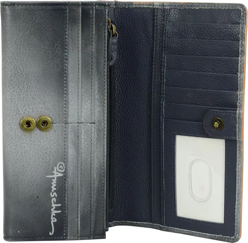 Vista 3 de Anuschka Cartera de piel auténtica pintada a mano con solapa de acordeón con bloqueo RFID para mujer