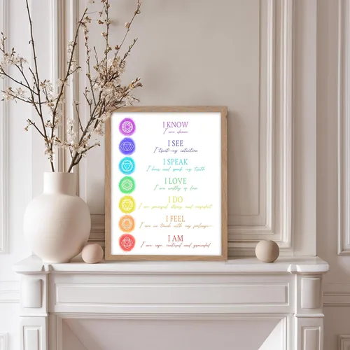 Vista 5 de Poster Master Póster de ilustración – 7 afirmaciones de chakras, yoga, meditación, curación, acuarela, regalo para artista, amigo, impresión