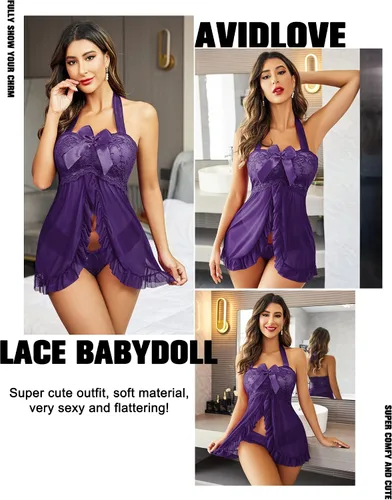 Vista 6 de Avidlove - Lencería para mujer, talla grande, de encaje, babydoll, lencería de maternidad, sexy, para embarazadas, tallas XS-5XL