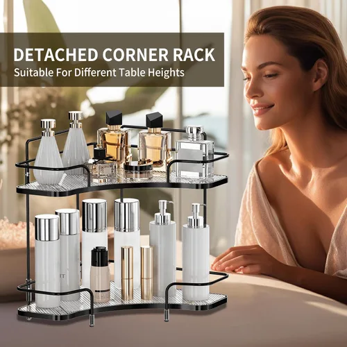 Vista 5 de Seoneiro Organizador de esquina de 2 niveles para encimera de baño, organizador cosmético para el cuidado de la piel, bandeja de perfume