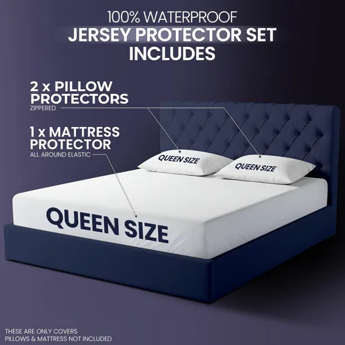 Vista 2 de Protector de colchón impermeable y fundas de almohada, tamaño Queen, incluye 2 protectores de almohada con cremallera y 1 juego de funda de colchón