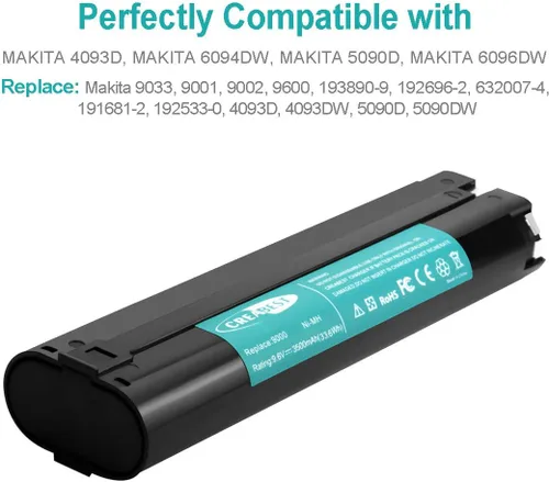 Vista 2 de CREABEST Paquete de 2 baterías de repuesto 9.6V 3500mAh compatibles con Makita 9000 9001 9002 9033 9600 96003 193890-9 192696-2 632007-4 6096D 6093D