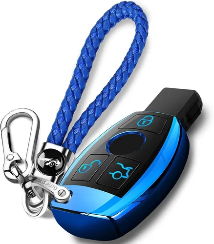 Vista 11 de Intermerge para funda de llavero Mercedes Benz, funda de llave de TPU suave premium compatible con Mercedes Benz C E S M CLS CLK G Class, llave Azul