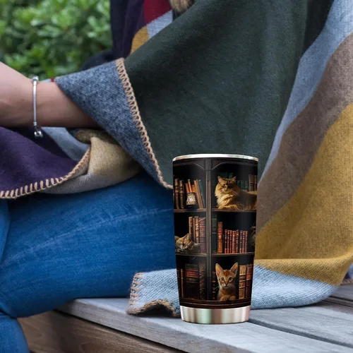 Vista 5 de 2IMT Taza de Libro para Gatos y Amantes de la Lectura Taza de Viaje para la Biblioteca Regalos para Amantes de los Libros y de los Gatos