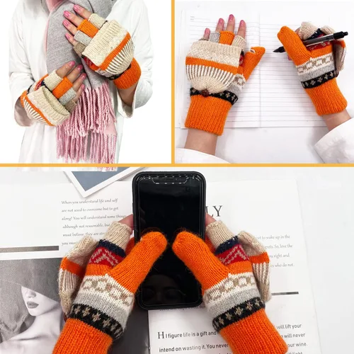 Vista 19 de Beurlike Guantes de invierno para mujer, de lana cálida, a prueba de viento, convertibles, sin dedos