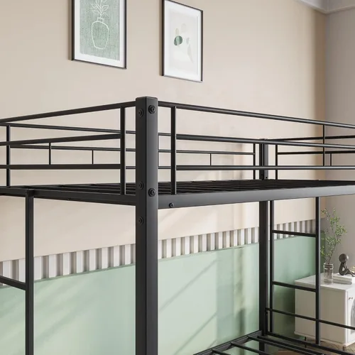 Vista 5 de HAUSHECK Literas individuales para 2 niños, litera individual sobre individual con dos escaleras laterales y barandillas de longitud completa