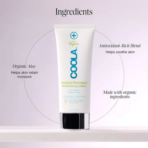 Vista 4 de COOLA Loción corporal Organic Radical Recovery After Sun, incluye aloe vera, agave y aceite de lavanda para aliviar quemaduras solares, 5 onzas
