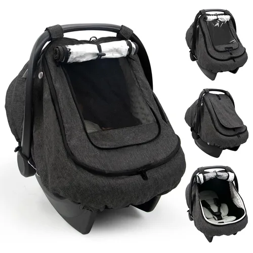 Vista 9 de Cubierta de asiento de coche de bebé impermeable para todo tipo de clima - Beige Rainproof & Windproof, 2-layers, With Zipper and Mesh, 4 Usage
