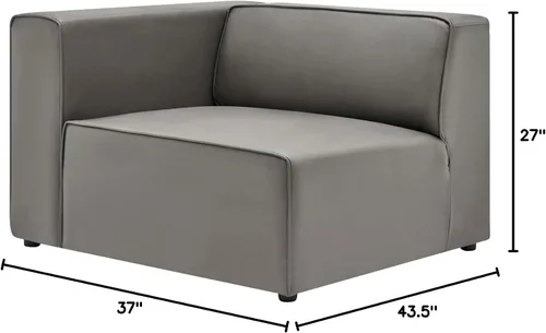 Vista 2 de Modway Mingle Sofá seccional de cuero vegano Silla con brazo izquierdo en gris