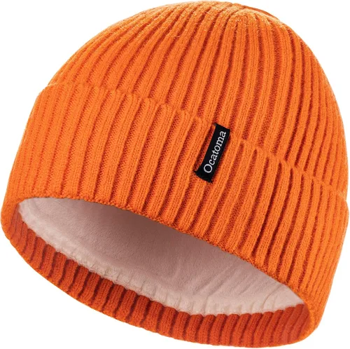 Vista 7 de Ocatoma Gorro para hombre y mujer, cálido gorro de invierno tejido con puños, suave y cálido, gorro de esquí unisex Camello gris