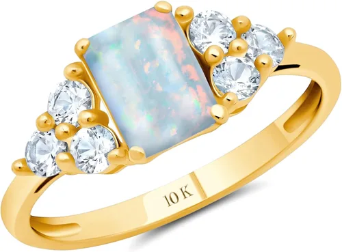 Vista 12 de MAX + STONE Anillos de piedras preciosas de oro de 10 quilates para mujer, anillo de aniversario con piedra natal de corte esmeralda, anillo