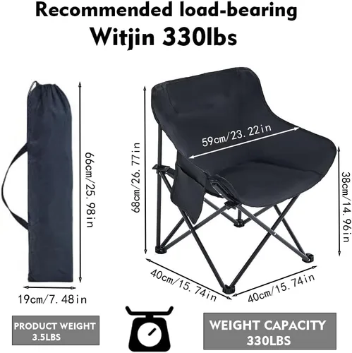 Vista 3 de Silla de camping portátil – Sillas plegables de alta resistencia, plegable, resistente, plegable, ligera, compacta, para campamento al aire libre