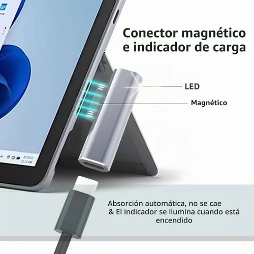 Vista 4 de Adaptador de Carga Surface a USB-C, DC15V 102W Tipo C Hembra a Surface Macho para Microsoft Pro7/6/5/4 Surface Laptop 3/2/1, Surface Go, Surface Book