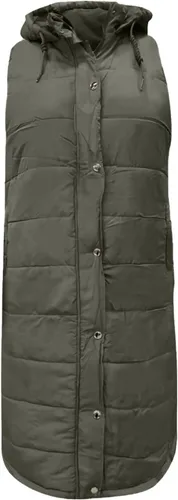 Vista 5 de OSFVNOXV Chaqueta larga acolchada para mujer, abrigo de invierno con cremallera completa, sin mangas, con capucha, cálidos, cortavientos gruesos
