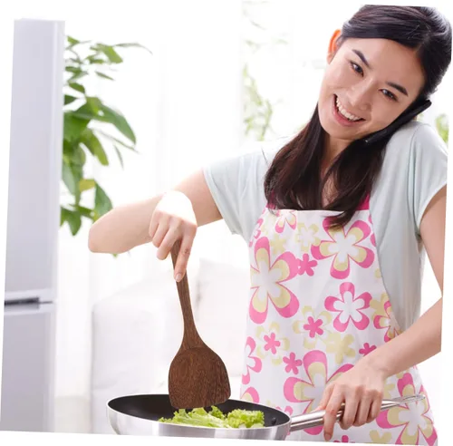 Vista 8 de Juego de utensilios de cocina de madera de 5 piezas para utensilios de cocina antiadherentes, cuchara de sopa de mango largo, práctica pala
