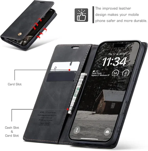 Vista 2 de QLTYPRI Para iPhone Air Case Wallet Con Tarjetero, Vintage PU Cuero Kickstand Cierre Magnético A Prueba De Golpes Folio Libro Funda Para IPhone 17