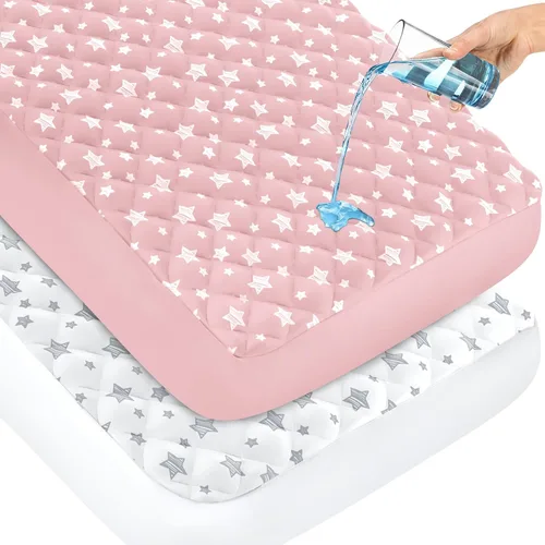 Vista 9 de Protector de colchón impermeable para cuna, paquete de 2 Estrella gris y azul marino
