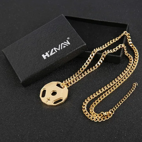 Vista 5 de HZMAN Collar con colgante de cadena de barra de acero inoxidable para hombre