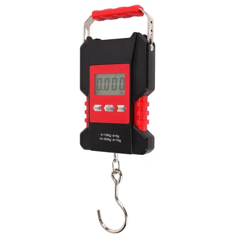 Vista 2 de Escala colgante digital de 0.0-110.2 lbs Mini grúa de mano con pantalla LED Escala de peso de pescado con gancho en forma de S para transporte