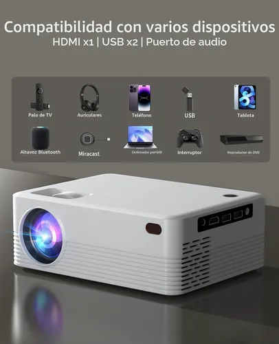 Vista 6 de Proyector inteligente con Wi-Fi y Bluetooth, proyector de video de soporte Blanco