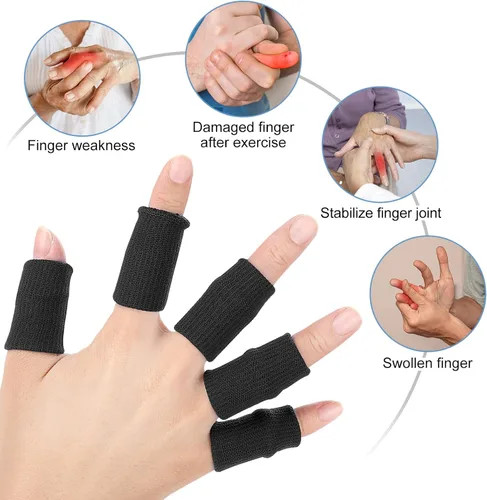 Vista 5 de Envolturas para dedos, 10 unidades elásticas y flexibles para los dedos, protector de dedos para la artritis, dedos o baloncesto (negro)