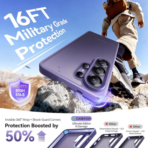 Vista 6 de CASEKOO - Carcasa para Samsung Galaxy S26 Ultra de 6.9" violeta Camera Guard, 16FT Military Protection, Anti-Fingerprint, Slim Matte Translucent