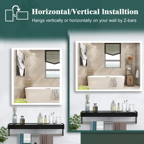 Vista 4 de Espejo de baño LED de 28 x 36 pulgadas, espejo de tocador de baño con luces, retroiluminado e iluminado frontal para baño, espejo iluminado