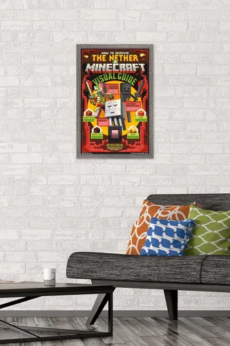 Vista 2 de Trends International Minecraft - Póster de The Nether Wall, 14.725 x 22.375 pulgadas, versión enmarcada de madera de granero
