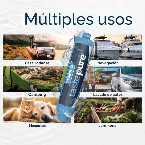 Vista 7 de Camco Tastepure - Filtro de agua para autocaravana, filtro de agua avanzado en línea con protector de manguera flexible, filtración GAC y KDF