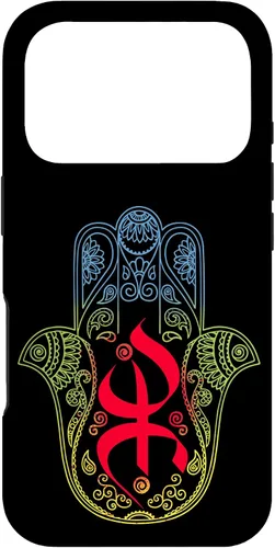 Vista 29 de Funda para iPhone 13 Pro Max Khamsa Amazigh Berber con símbolo de Yaz con colores vibrantes de la bandera