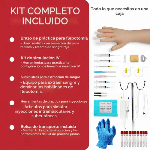 Vista 2 de Kit de práctica de flebotomía The Apprentice Doctor – Brazo completo de entrenamiento de flebotomía para venopunción y simulación IV Diseñado